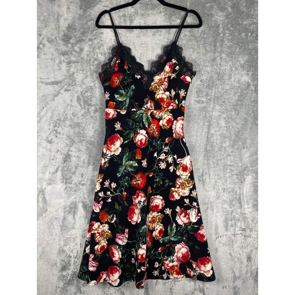 Foxiedox Floral Midi Dress Womens Medium Black Very Good Lace Trim FA392DR